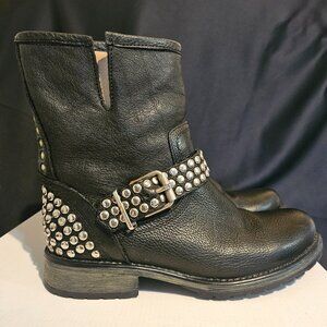 LUXE by JustFab Genuine Leather Studded Moto Ankle Boots Black Women’s 10